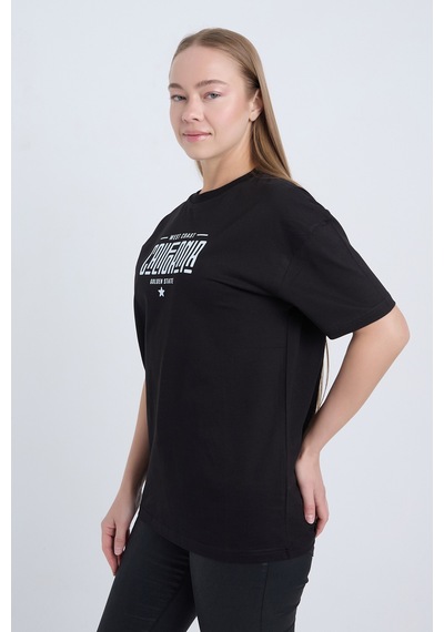 Kadın Oversize Baskılı T-shirt Siyah California SIYAH