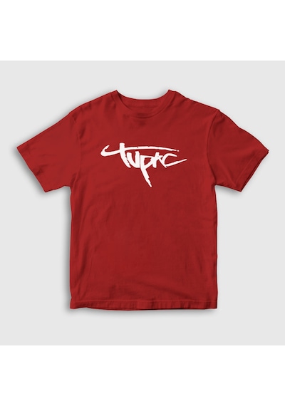Presmono Unisex Çocuk Logo Tupac Shakur T-shirt Kırmızı