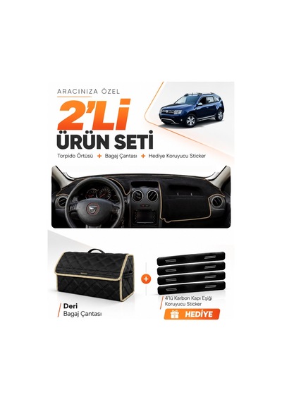 E-biz Dacia Duster 1.nesil Makyajlı 2013-2017 Uyumlu Torpido + Deri Çanta - Siyah-bej - Da009