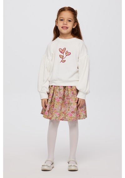 Panço Liberty Kumaş Nakışlı Kız Çocuk Sweatshirt Krem 5621GK08001