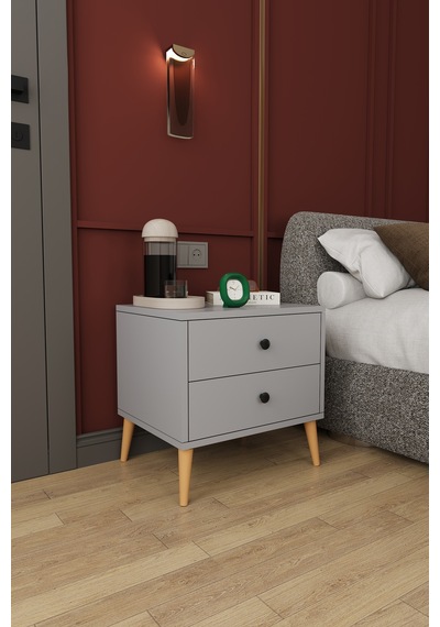 Modern 2 Çekmeceli Komodin Şifonyer %100 Mdf Çok Amaçlı Organizer Kmd03 Kül Gri
