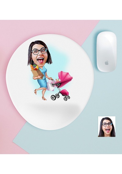 Kişiye Özel Ev Hanımı Karikatürlü Bilek Destekli Mouse Pad-1