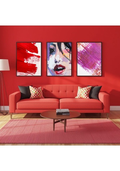 Besay Yüzler Ve İzler Modern Salon Duvar Dekorasyonu Kırmızı Pop Art Kadın Posteri 3'lü Set A2 Çerçevesiz