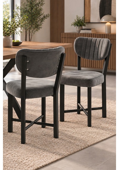 Sulorahome Metal Mutfak Sandalyesi 2'li Set Charcoal grey