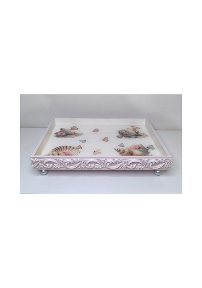 Epoksi Tepsi Ahşap Ayaklı Sunumluk Dekoratif Aksesuar 35 25cm Pembe - 909378093 Pembe