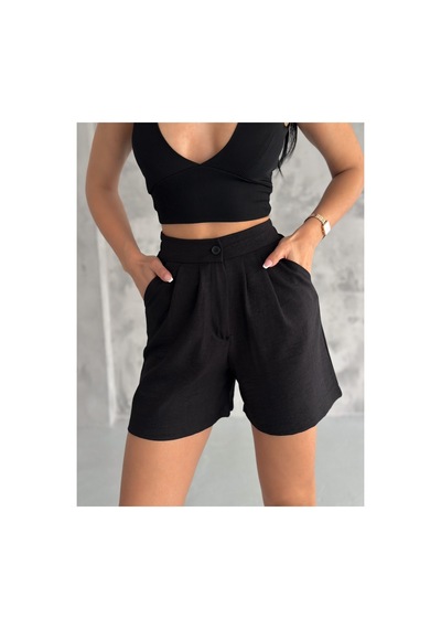 Winmoda34 Kadın Trend Keten Şort 2 Cep siyah