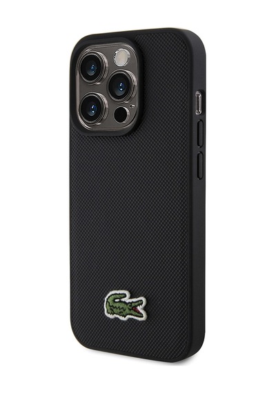 Apple Uyumlu iPhone 15 Pro Max Kılıf Lacoste Lisanslı İkonik Timsah Dokuma Logolu Kapak + Type-c Kablo 1.5m Siyah