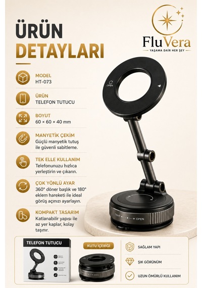 Manyetik Telefon Tutucu 360 Döner Başlık 180 Ayarlanabilir Katlanabilir Masaüstü Telefon Standı Siyah