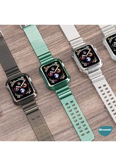Microsonic Apple Uyumlu  Watch Series 3 38Mm Kordon Transparent Yeşil