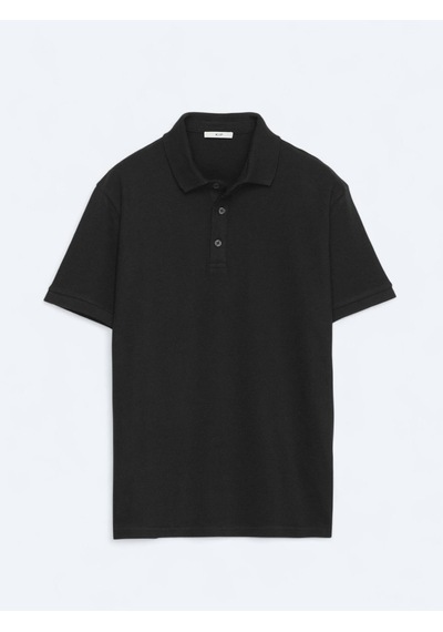 Kip Siyah Düz Polo Yaka %100 Pamuk T-shirt siyah black