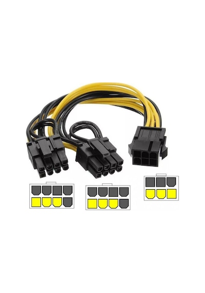 30 cm 6 pin pci express dişi to 6+2 8 pin kablo 30 cm 6+2 power güç kablosu