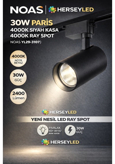 Noas 30w Paris 4000k Siyah Kasa 4000k Ray Spot- Paris Noas Yl29-3107 Diğer