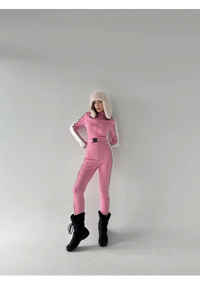 Ramımse Kemer Detaylı Fermuarlı Tulum - Pembe Pembe