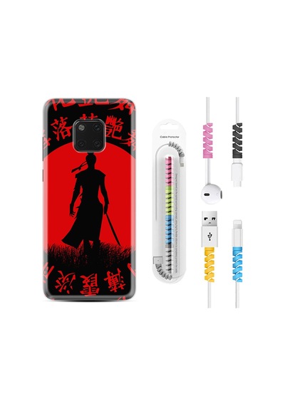 Huawei Mate 20 Pro Kılıf Kablo Koruyuculu Samurai Red 1803