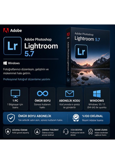 Adobe Photoshop Lightroom 5.7 Windows - 1 Pc Ömür Boyu Abonelik Kodu