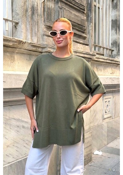Veraura Lifestyle Haki Oversize Triko Bluz