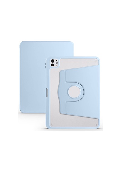 İpad Pro 11 2024 M4 A2836-a2837-a3006 Uyumlu Kalem Bölmeli Dönebilen Standlı Termik Tablet Kılıfı - Mavi - T32861