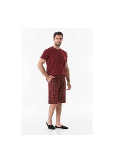 Fullamoda Ekose Desenli V Yaka Pijama Takımı 24mıcg631212242-bordo 24MICG631212242-Bordo