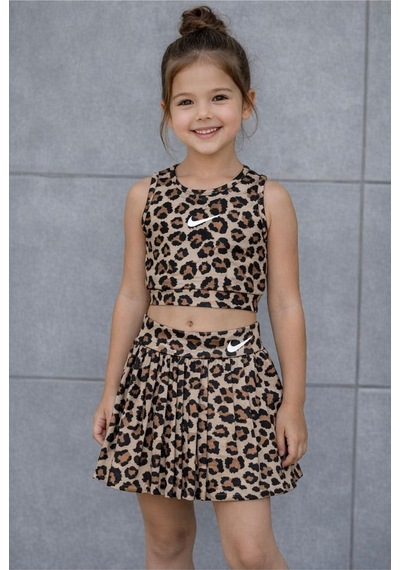 Uğur Bebe Kız Çocuk Leopar Desenli Crop Krop Mayo Şort Etekli Spor Havuz Ve Deniz Uyumlu 1 Beden Büyük Alınız Leopar Leopar