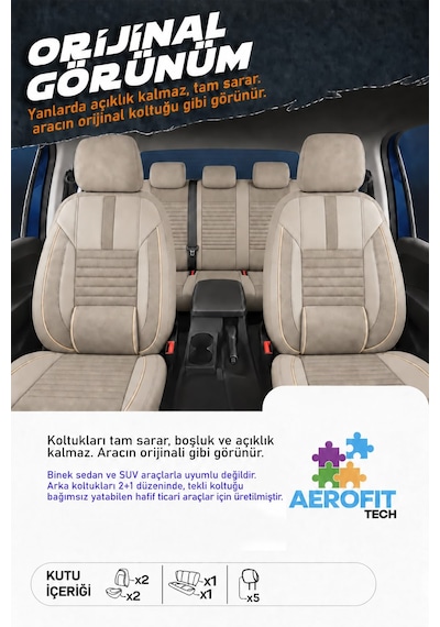 Opel Combo D Shadow Bej Tay Tüyü Ticari 2+1 Oto Koltuk Kılıfı Tam Set-kolay Montaj-terletmez-ortopedik 2012 - 2018