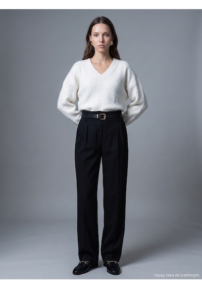 Dilvin 72801 Kemerli Pilili Pantolon-siyah