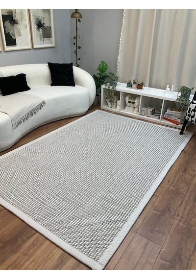 Saraz Halı Kumaş Bordür Gri Bukle Antrasit Bordür Halı Salon Koridor Mutfak Çocuk Odası Halısı Kilim S267 Gri - Krem