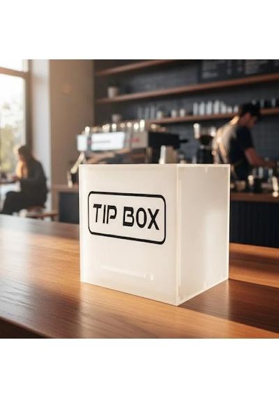 Kare Tipbox - Bahşiş Kutusu Buz Beyaz - 14x14xh13cm