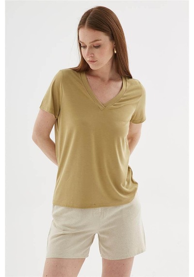 Fashion Friends V Yaka Yeşil Kadın Bluz 26y0144k1