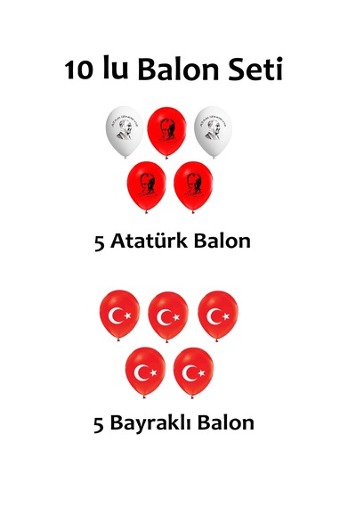 Balon Süsleme Atatürk Türk Bayrağı Ay Yıldız Balon Baskılı 29 Ekim 10 Kasım 23 Nisan kırmızı beyaz