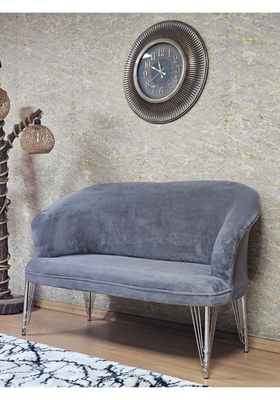 Zafir İkili Teddy Krom Kaplama Telli Ayak Çay Seti Koltuk İkili Berjer , Balkon, Salon, Ofis Gri