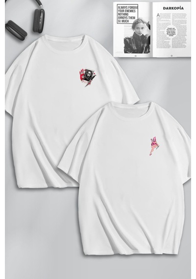 Unisex Kadın Erkek Mr And Mrs Scream Çığlık Baskılı Sevgili Çift Kombini Oversize Tshirt 2'li Beyaz1 Mck0088 Beyaz