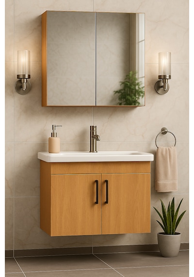 Dmz Home Concept Liventa 65 Cm Ahşap Renkli, Seramik Lavabolu, Md Ahşap
