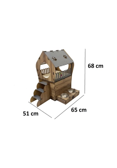 Nursoft Dekoratif Teraslı Kedi Evi ve Mama Kabı Seti 51 x 65 CM