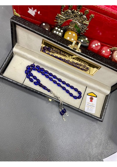Tesbih Hanesi Ateş Kehribar Tesbih Harfli Kişiye Özel Seri Sıkma Kehribar Tesbih Usta Işi Tesbih Gümüş Kaplama Hediye Mavi