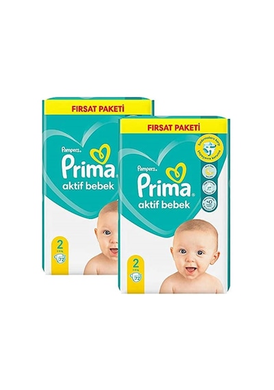 Prima Bebek Bezi Aktif Bebek 2 Beden 144 Adet Aylık Fırsat Paketi 2'li