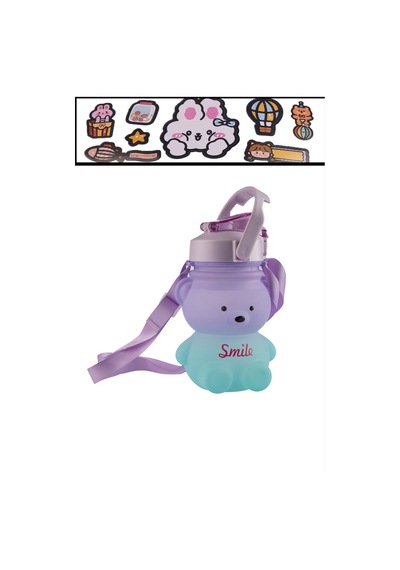 Ayıcıklı Motivasyonel Su Matarası Çocuk Su Matara Suluk 1400 Ml Sticker Etiketli Pipetli Bpa İçermez Diğer