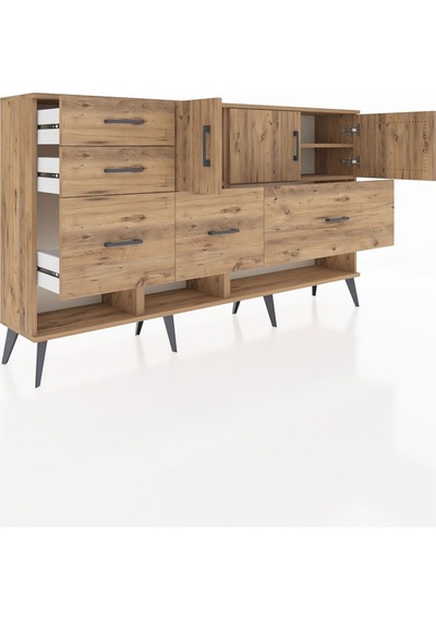 Arges Konsol 3 Raflı 5 Çekmeceli 3 Kapaklı 176x30x99 Çam-çam Atlas Çam - Atlas Çam