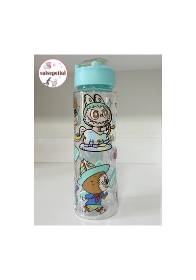 Labubu Su Matarası Labubu Suluk Labubu Figürlü Su Şişesi Labubu Matara Pipetli Matara 650ml Turkuaz