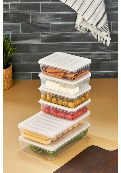 Multi Box 6 Parça 2 Farklı Boy Saklama Kabı Seti - Dondurucu & Mikrodalga Uyumlu Krem