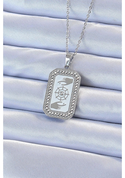316l Çelik Zincir Gümüş Renk Mineli Zirkon Taşlı Göz Figür Tarot Kolye Çok renkli 05624082