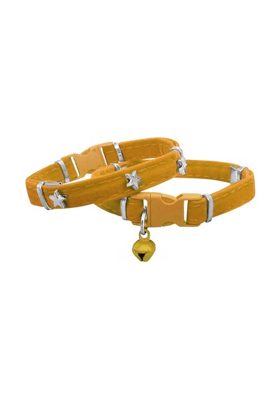 Kadife Kedi Boyun Tasması Yıldızlı 20-32 Cm Sarı