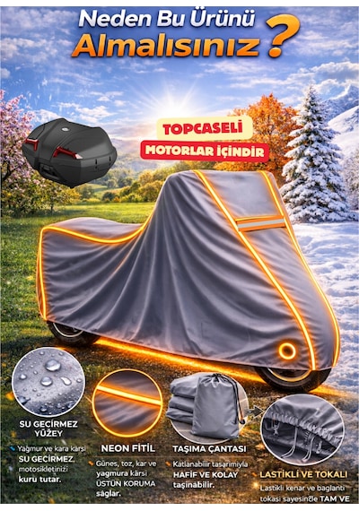 Honda Sh 125 Topcaseli Neon Fitilli-tncu Su Geçirmez Motorsiklet Brandası
