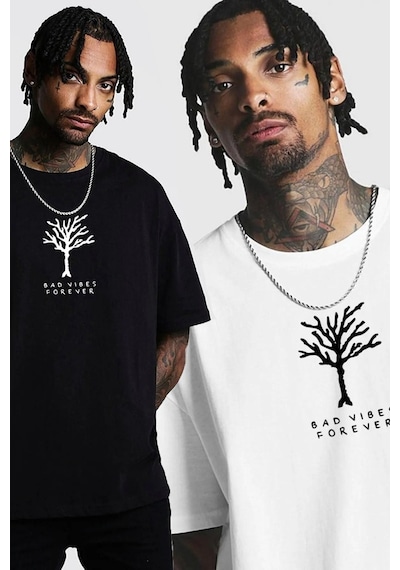 2'li Siyah Beyaz - Unisex Oversize Yaka Bad Vibes Baskılı Örme T-shirt Siyah-beyaz 2'li Siyah Beyaz - Unisex Oversize Yaka Bad Vibes Baskılı Örme T-shirt Siyah-beyaz
