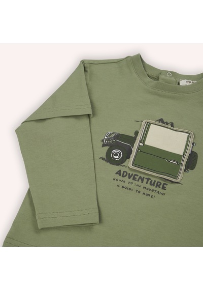 Panço Erkek Çocuk Baskılı Uzun Kollu T-shirt Haki