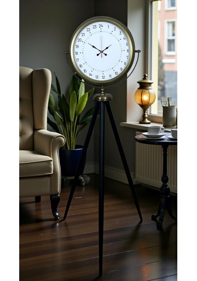 Eskitme 24 Saat Göstergeli Özel Tasarım Tripod Ayaklı Saat Çok Renkli 02080569