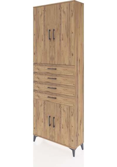 Arges Dolap 3 Raflı 4 Çekmeceli 4 Kapaklı 88x30x243 Çam-çam Çam