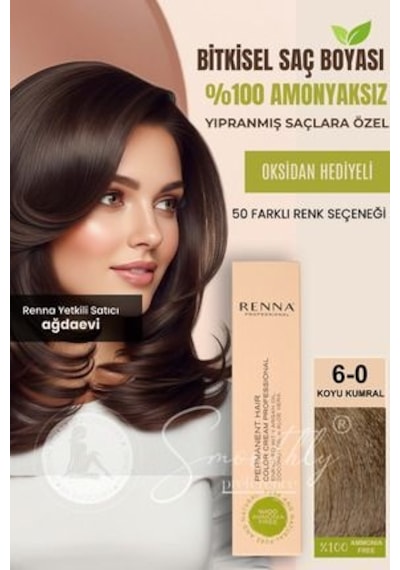 Renna Amonyaksız Bitkisel Yıpranmış Saçlar İçin Saç Boyası 6-0 Koyu Kumral 60ml