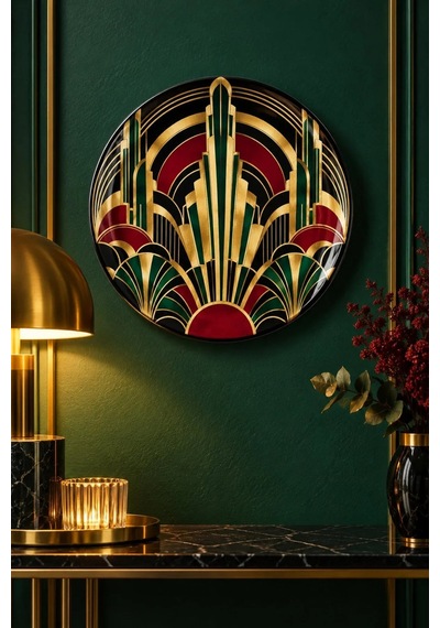 Dekoratif Duvar Tabağı Siyah Altın Art Deco Dekorlu Seramik Tabak Beyaz