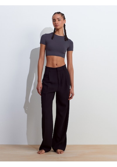 Dilvin 31175 Bisiklet Yaka Crop Top-füme Füme