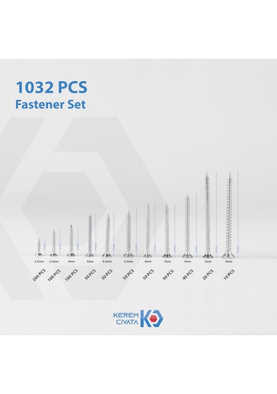 Kerem 1032 Parça 17 Çeşit Vida Ve Dübel Seti 25CM